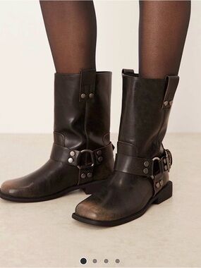 ASOS Black Brown Distressed Biker Ankle Boots